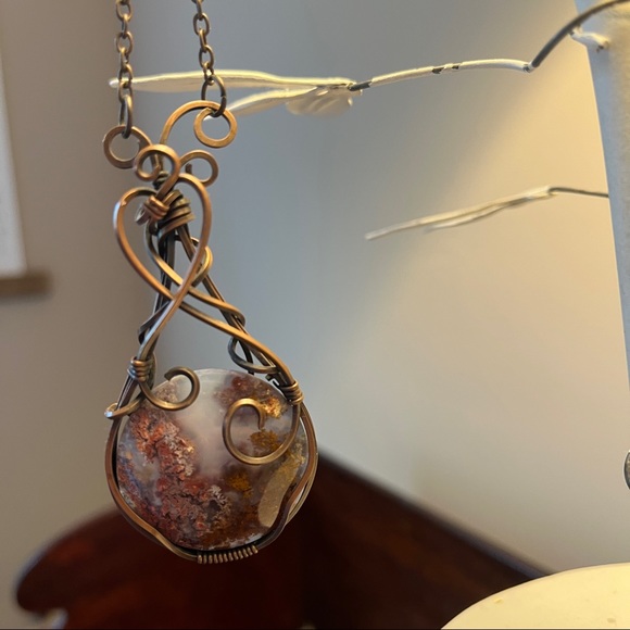 Copper Statement Necklace featuring Moss Agate - Picture 5 of 11